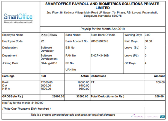 Download INDIA SMARTOFFICE and Biometrics Solutions Private Limited Payroll in Word and PDF formats Photoshop template